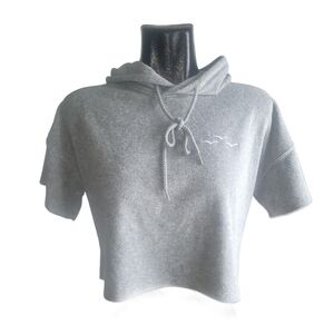 Grey Cropped Short Sleeve Fleece Hoodie Sz.M